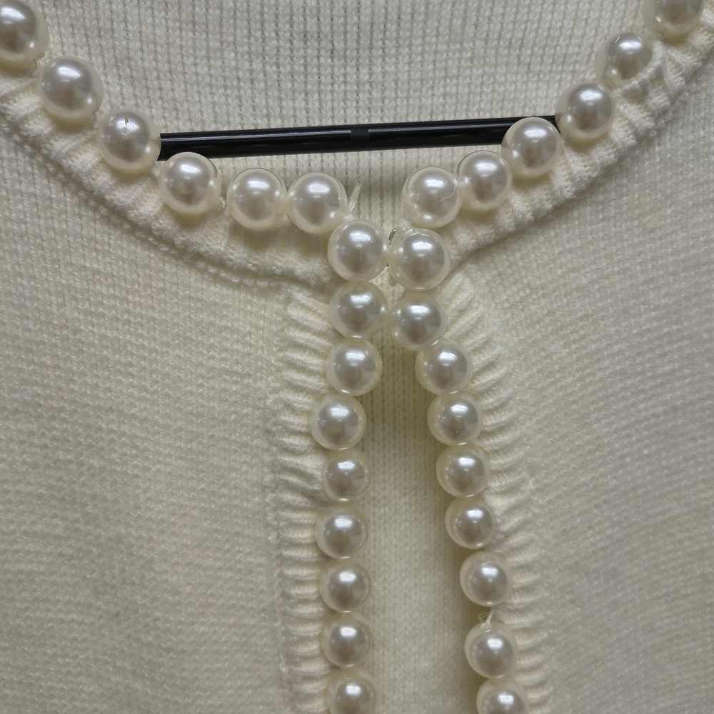 Commense Pearl-Embellished White Spring Cardigan s. M - Picture 6 of 7